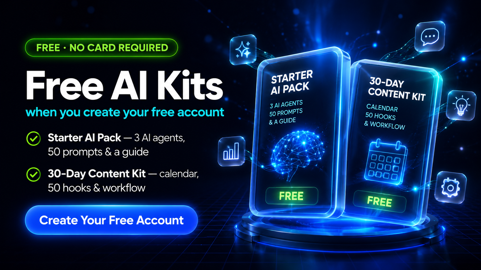 Free AI Kits — the Nuvaro Starter AI Pack and 30-Day Content Kit, free when you create your account